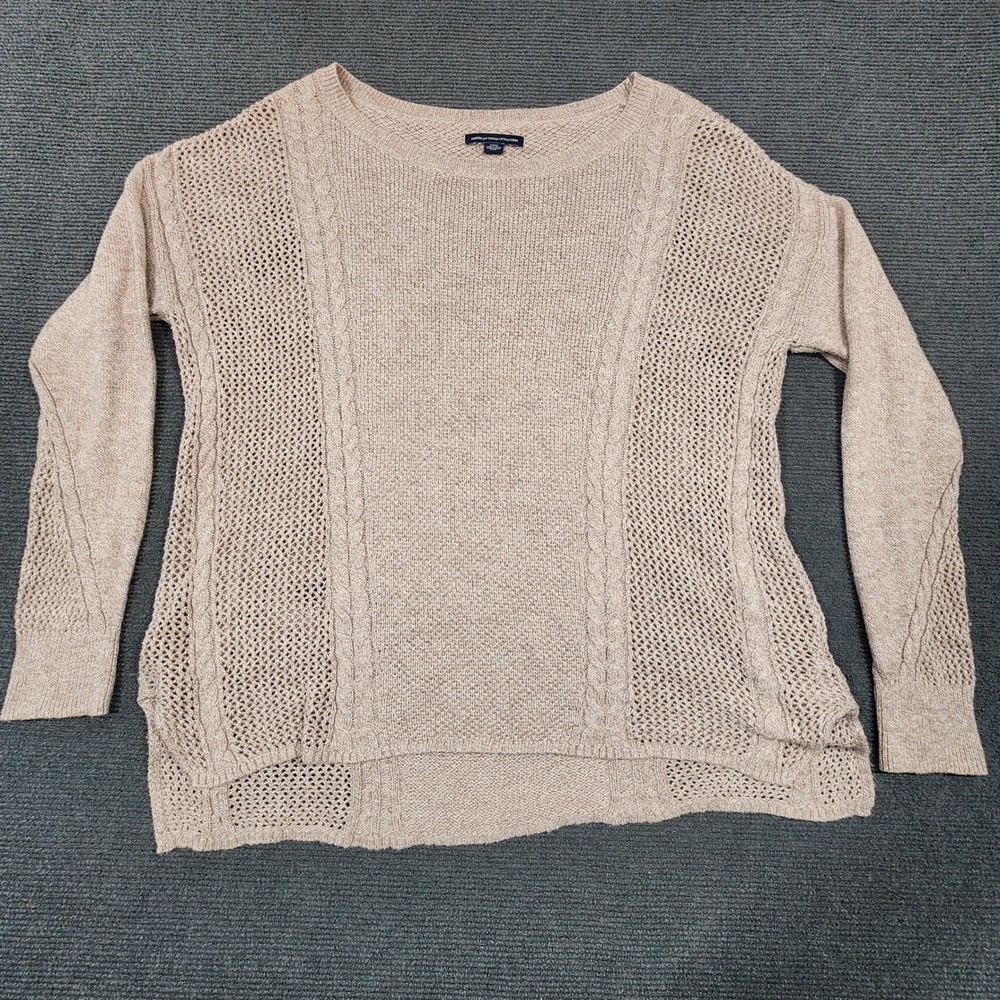 American Eagle Sweater Womens Medium Tan Open Knit Cable Knit Pullover